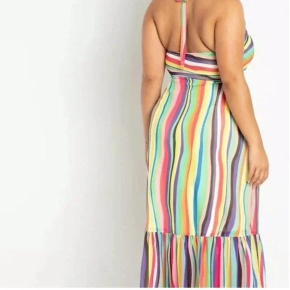 Eloquii Bodice Stripped Front Lace Up Maxi Dress size 26 - Picture 4 of 10